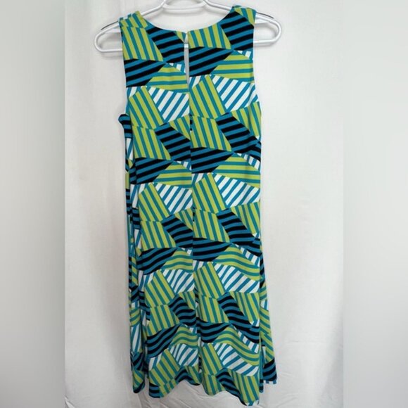 NWT ANNE KLEIN Sheath crew neck Sleeveless Tropical Blue Multi Mini Dress Size 2 - Picture 4 of 7